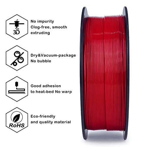 Image of ZIRO 3D Printing Filament, 1.75mm 1KG, Fit for Most FDM Printers, Red | Fit for Most FDM 3D Printer, 1.75mm 1KG Spool, Dimensional Accuracy + /-0.03mm, Colorful PLA FilamenT