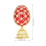 Jajko Sunicon Faberge, ręcznie malowane, emaliowane, styl jajka Faberge, emaliowane ozdobne pudełko na biżuterię, pudełko na zawiasach, unikalne dekoracyjne do wystroju wnętrz (Rot)