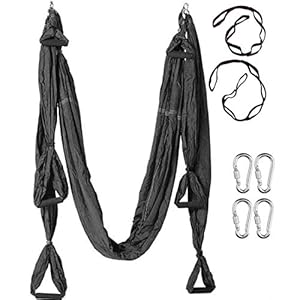 Anti-Gravity Aerial Yoga Hammock Swing – Six Handles Sling Pilates Set Kit Include Steel Carabiners Extension Straps No Ceiling Hanging Mount for Home & Gym Fitness