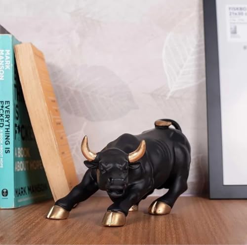 Image of UAG Exports Black & Golden Charging Bull Showpiece - 9 Inches | Durable Polyresin Build | Stock Market Bull Statue for Office Desk, Living Room, Home, & Workstation | Business Success Gift Item