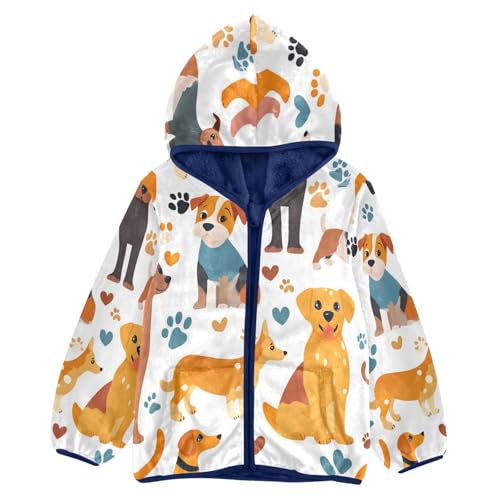 Cute Dogs and Prints Toddler Fleece Jacket Girl Boys Hooded Fleece Jacket Coat Warm Outwear Zip-up 3-10T