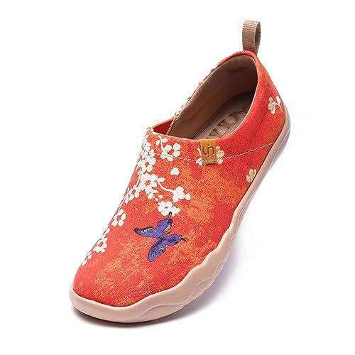 Uin Women's Walking Flats Travel Walking Slip On Loafers Lightweight Comfortable Casual Painted Canvas Sneakers Sakura (40) #TOP19