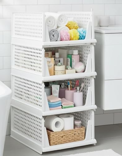 Image of RECLUSE Wardrobe Organiser, Pack of 2 Foldable Stackable Wardrobe, Pull-Out Folding Dividers, Storage Boxes, Clothes Box, Organiser for Clothes, Kitchens, Bedrooms