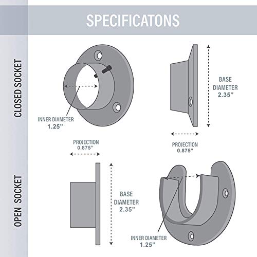 image for Wideskall Heavy Duty Stainless Steel Closet Pole Sockets Rod End Suppo
