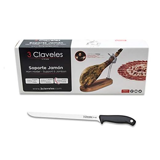 3 Claveles 28013 Set, Soporte para jamón + Cuchillo Jamonero 25cm, Multicolor