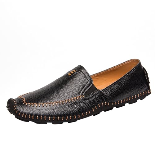 Mocasines clásicos para hombre, mocasines planos, mocasines deslizantes, zapatos de conducción, elegantes mocasín, zapatos planos de negocios, piel sintética, mocasines, Negro , 43
