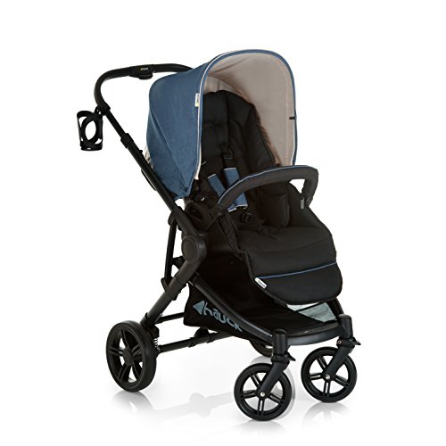 Hauck 3 in 1 Kinderwagen komplettset Atlantic Plus Trio Set, inkl. Babyliegeschale Kinderautositz Gruppe 0 für Isofix Base Beindecke Cupholder leicht, ab Geburt bis 22 kg, Melange jeans/Caviar