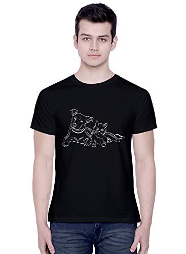 Image of CreativiT Graphic Printed T-Shirt for Unisex Dog with cat Tshirt | Casual Half Sleeve Round Neck T-Shirt | 100% Cotton | D00125-37