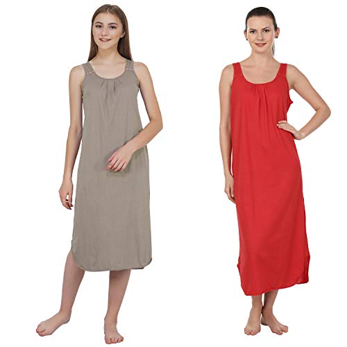 Image of BLAZON Women's Cotton Hosiery Solid Maxi Nighty Slip (Pack of 2) Available Sizes: S, M, L, XL, 2XL, 3XL, 4XL, 5XL