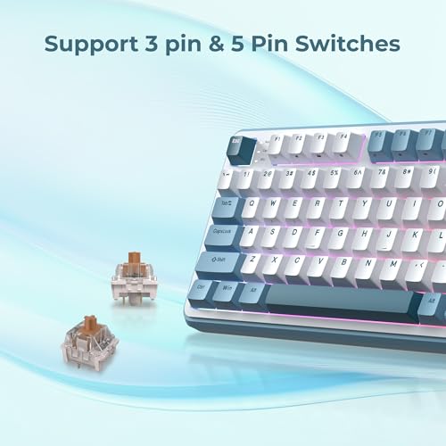 Image of Rosewill Neon S96 Wireless Mechanical Gaming Keyboard, 98-Key Layout w /Volume Knob, Bluetooth / 2.4GHz / USB-C, Hot-Swappable Brown Switches, RGB Backlit, 3750mAh Battery, Windows & macOS, White
