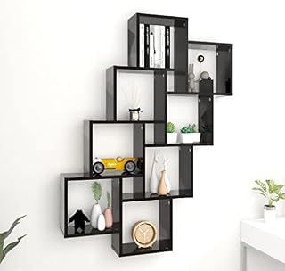Cube Floating Shelf, Wall Cube Shelf Display Storage Shelf Wall Mounted Shelving Unit Wall Cube Shelf Black 90x15x119 cm Chipboard