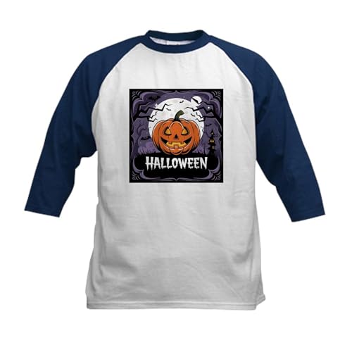 CafePress Halloween Illustration Kids Baseball T Shirt Kids Cotton Baseball Jersey, 3/4 Raglan Sleeve Shirt Navy/White