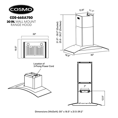 image for COSMO COS-668A750 30 in. Vista Collection 380 CFM Ducted Wall Mount Ra