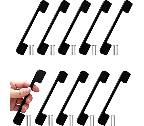 10 pcs Poignées de Meuble Cuisine,poignées de tiroir noires en acier inoxydable pour armoire, porte de jardin, porte de abri (espacement des trous 128 mm)