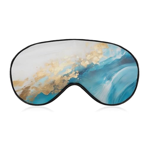Antifaz para dormir, tonos azul turquesa, mármol, lámina dorada, antisalpicaduras, para mujeres y hombres, correa ajustable, cubierta de ojos vendados, para viajes, yoga, siesta, trabajo