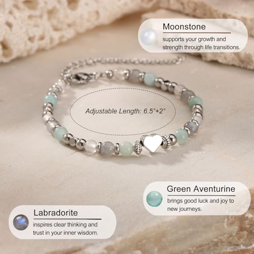 Image of Triple Threat Protection Anxiety Relief Gifts for Women,Natural Healing Crystal Bracelet Evil Eye Jewelry for Her Friends
