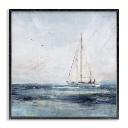 Nautical Sailboat Ocean Birds, 24 x 24 Inch Framed Giclée Print