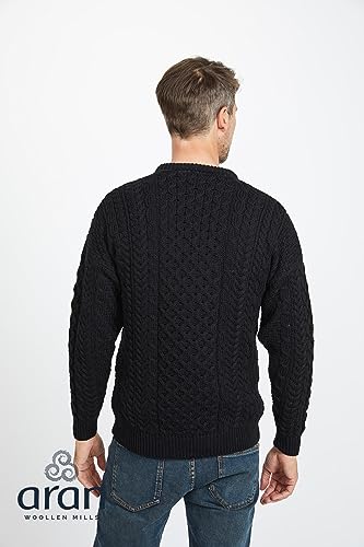Men's Aran Sweater 100% Merino Wool Pullover Fisherman's Jumper Crew Neck4