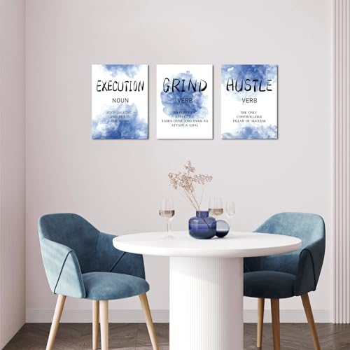 LoveHouse Motivational Wall Art Navy Blue Inspirational Quotes Wall Decor Hustle Execution Pictures Positive Posters for Office Bedroom Grind 12"x16"x3pcs by LoveHouse - Used condition - Image 2