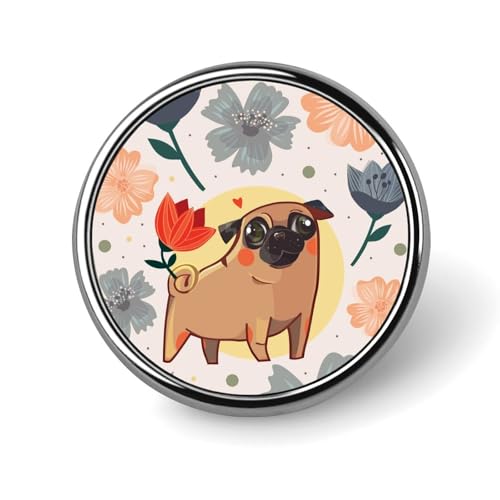 バッジ 円形 徽章 アニメ パグ 犬 花柄 缶バッジ 胸章 ピンバッチ ボタンブローチ 25mm おしゃれ ネクタイピン コレクション バッグ飾 帽子 胸飾り かばん掛け 工芸品 取付簡単 男女兼用 プレゼント
