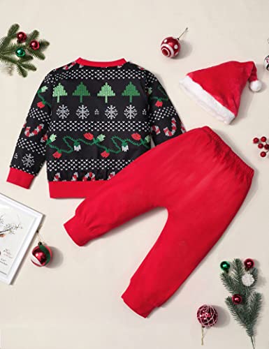 Image of MIGU Toddler Boy Christmas Outfit Long Sleeve Sweater Pants Casual Clothes Baby Boy Christmas Hat 3pcs Gift Sets