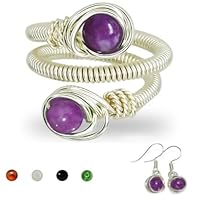 Generico Anelli Donna Pietra Naturale Ametista Fatto a Mano Anello Donna Regolabile Protezione Porta Fortuna Regalo in Omaggio Orecchini