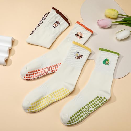 Image of Jspupifip 2 /4 /5 Pairs Cute Pilates Socks for Women Embroidery Non Slip Yoga Socks for Barre Workout Hospital
