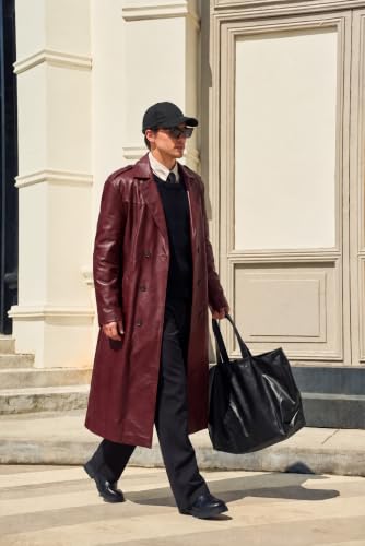 Runcati Mens Leather Trench Coat