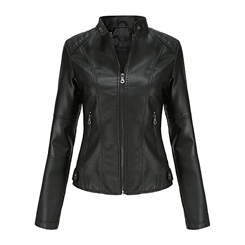 Women's Faux Leather Jacket, Casual Fashion Coat, Black