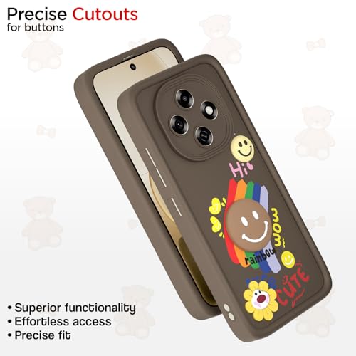 Image of Pikkme Back Cover for Oppo F31 Pro 5G | Soft Silicone| Cute Rainbow Smile & 3D Cartoon Flower Design | Shockproof Raised Camera Protection Bumper Case (Brown)