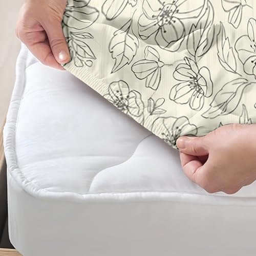Image of Story@Home Cloud Cotton Fitted BEDSHEET (72 X 78 Inch) 360 Elastic King Size with 2 Pillow Covers | Super Soft Bed Sheet for King Size Bed Floral Design (White, Grey)