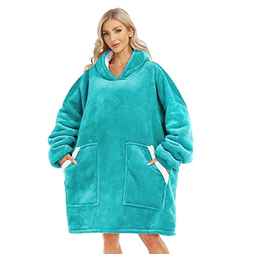 Kipswiza Wearable Blanket Hoodie, Oversized Sweatshirt Blankets for Women Men - Cozy Warm Hooded Blanket for Adult Teen, One Size Fits All(Aqua Green)