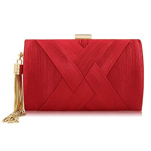 KISSCHIC Women's Elegant Tassel Evening Bag Clutch Purse for Bride Wedding Prom Night Out Party (Red)