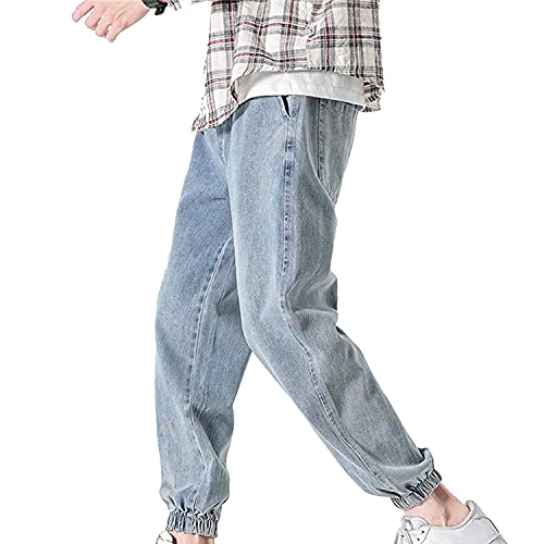 Men's Elastic Drawstring Waist Jeans Summer Regular Fashion Denim Pants Loose and Casual Wide Leg Jean Trousers (Light Blue 2,3X-Large)