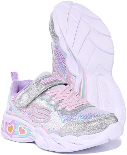 Skechers Kids Girls Sweetheart Lights -Lets Shine Sneaker, Silver/Multi, 12 | Image 4
