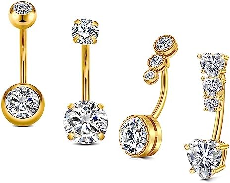 Rajnard Belly Bar 14G 6/8/10/12/14mm Belly Button Bars Surgical Steel CZ Pearl Diamond Belly Piercing Navel Bar Belly Button Ring Piercing Jewelry for Women Men