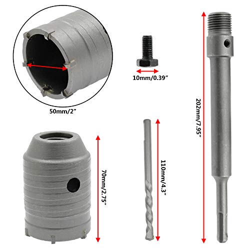 Hordion 2 Inch / 50Mm Concrete Hole Saw Sds Plus Shank Hole Saw Cutter With 202Mm Connecting Rod Drill For Cement Brick Wall #TOP1