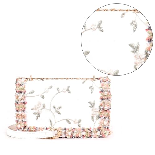 Chic Embroidered Crossbody Bag with Chain Strap Sophisticated Shoulder Bag PU2