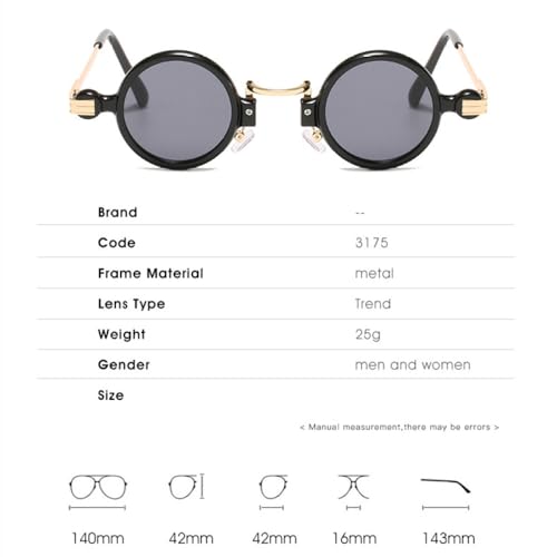 Lunettes de soleil rondes Steampunk Punk Vintage style rétro
