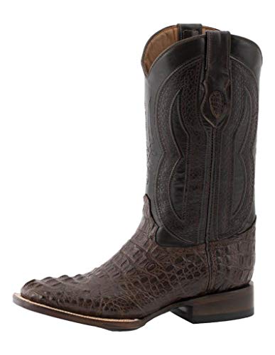 Ferrini Men's Caiman Tail Embroidered Cowboy Boot Square Toe Chocolate 11 D(M) Us #TOP12