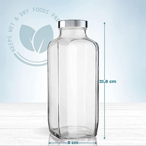 Image of Glass Water Bottle 1000ML Transparent Square Bottle with Air Tight Lid French Glass Jar for Fridge Kitchen Ideal for Storing Water, Milk, Juice, Smoothie