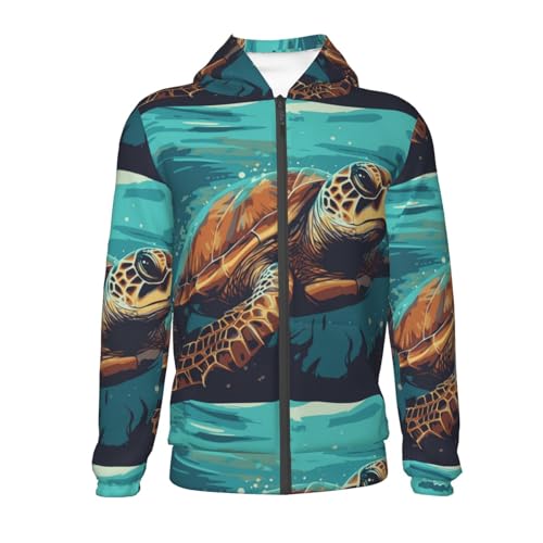 Green Turtle in Sea Water Kids Pullover Hoodies Boys Zip Up Sweatshirts Girls Athletic Clothes with Pocket2