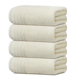 Tens Towels Pack of 4 Extra Large Bath Towels 30 x 60 Inches, 100% Cotton, Larger & Lighter Weight, Quicker to Dry, Super Soft and Absorbent, Perfect for Bathroom, Cream