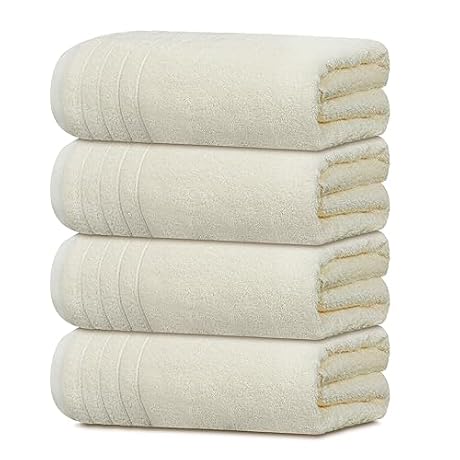 Tens Towels Pack of 4 Extra Large Bath Towels 30 x 60 Inches, 100% Cotton, Larger & Lighter Weight, Quicker to Dry, Super Soft and Absorbent, Perfect for Bathroom, Cream