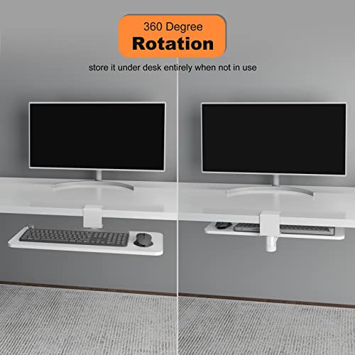 Rotating Keyboard Tray Under Desk - Klearlook Pu Leather Keyboard Drawer Adjustable C Clamp,Ergonomic Keyboard Platform Extender,No Drilling,Easy Install Keyboard Stand,23.62"X 9.84"Inch-White #TOP4