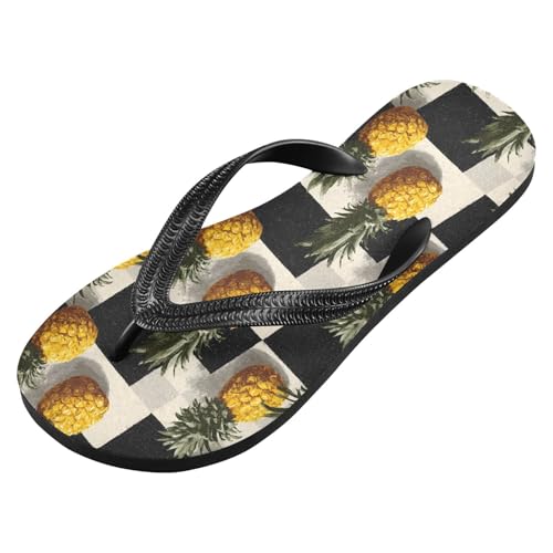 Flip Flop Sandals Pineapple Checkered Print for Women Men Beach Outdoor XS2