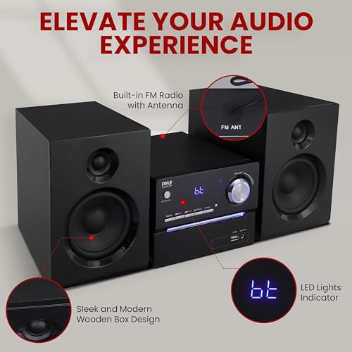 Pyle CD/DVD P.M.P.O Stereo System, 3-pc Wireless BT Streaming 6 Ohm Two-Way Wooden Speaker Box and Subwoofer, Digital Amplifier IC with MP3, USB, FM Radio, Bass Reflex Speaker by Pyle - Image 5