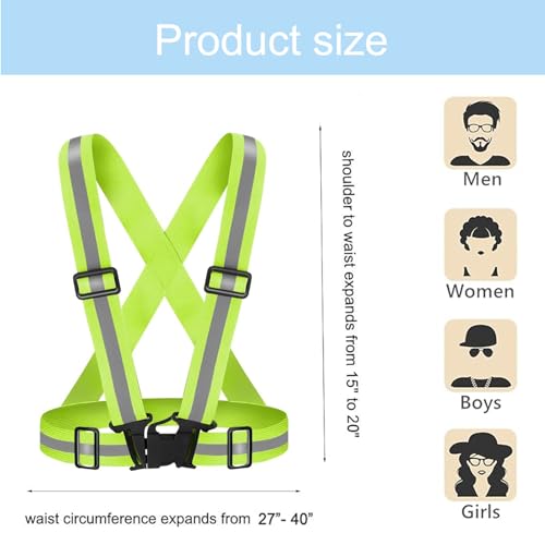 Nutabevr 2 Piezas Verde Fluorescente Chaleco Reflectante, Alta Visibilidad Tirantes Reflectantes de Seguridad Elástica Ajustable, Accesorios de Seguridad, para Correr,Senderismo,Ciclismo