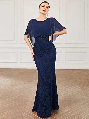 Ever-Pretty Women's Half Sleeves Mermaid Lace Chiffon Shawl Maxi Mother Of Bride Dresses Navy Blue Us4 #TOP3