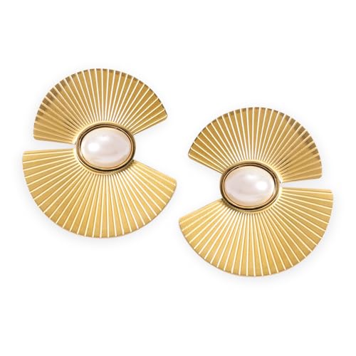 Rubans 18K Gold Plated Stainless Steel Tarnish-Free Waterproof Demi-Fine Oversized Pearl Stud Earrings (B0D6RFL6H4) Amazon Price History, Amazon Price Tracker